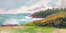 Plein air oil painting of Cerro Gordo beach in Dorado Puerto Rico